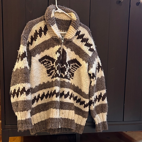 Men's Brown and Cream Vintage Wool Eagle Sweater